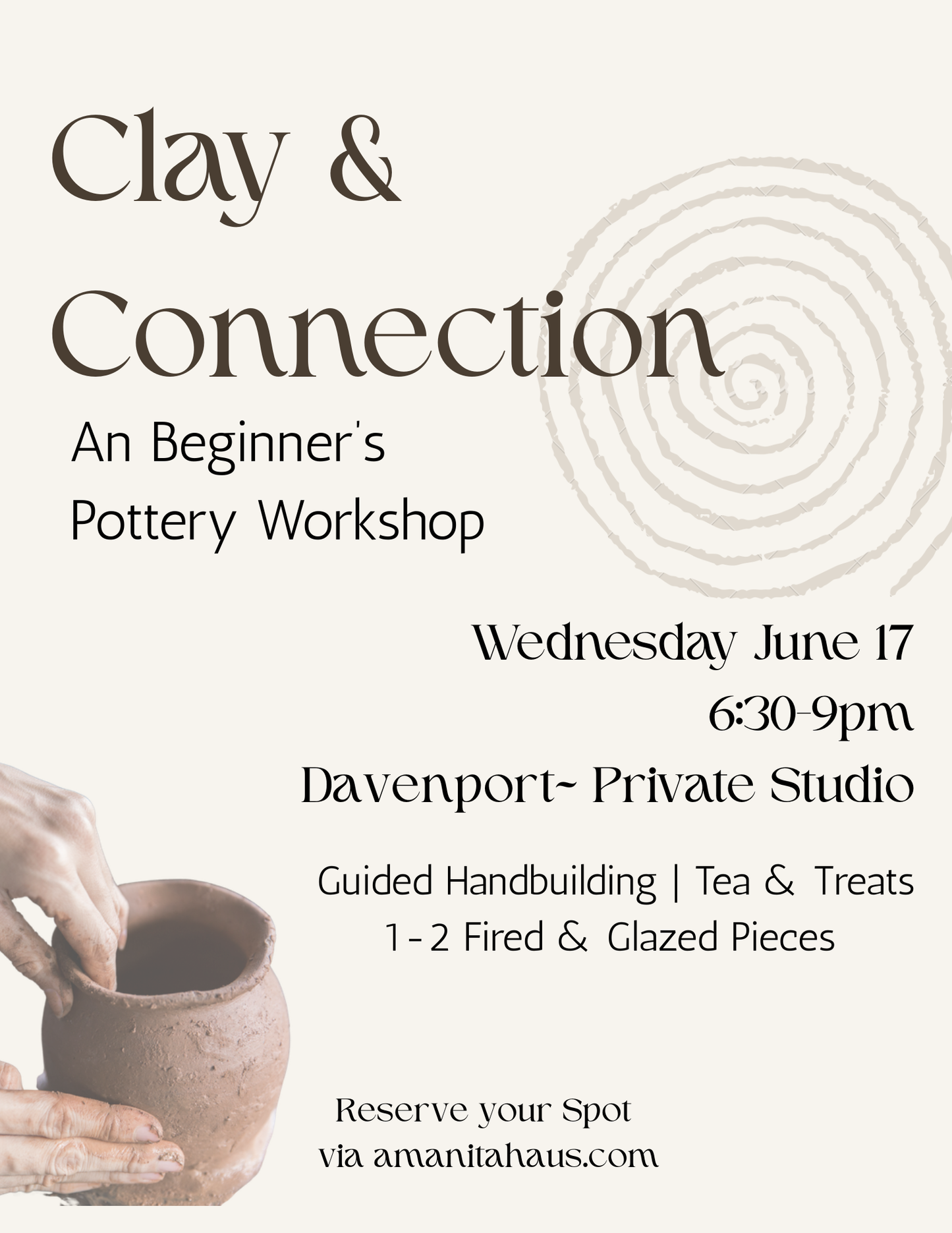 Clay & Connection: A Beginner's Pottery Class Wed June 17