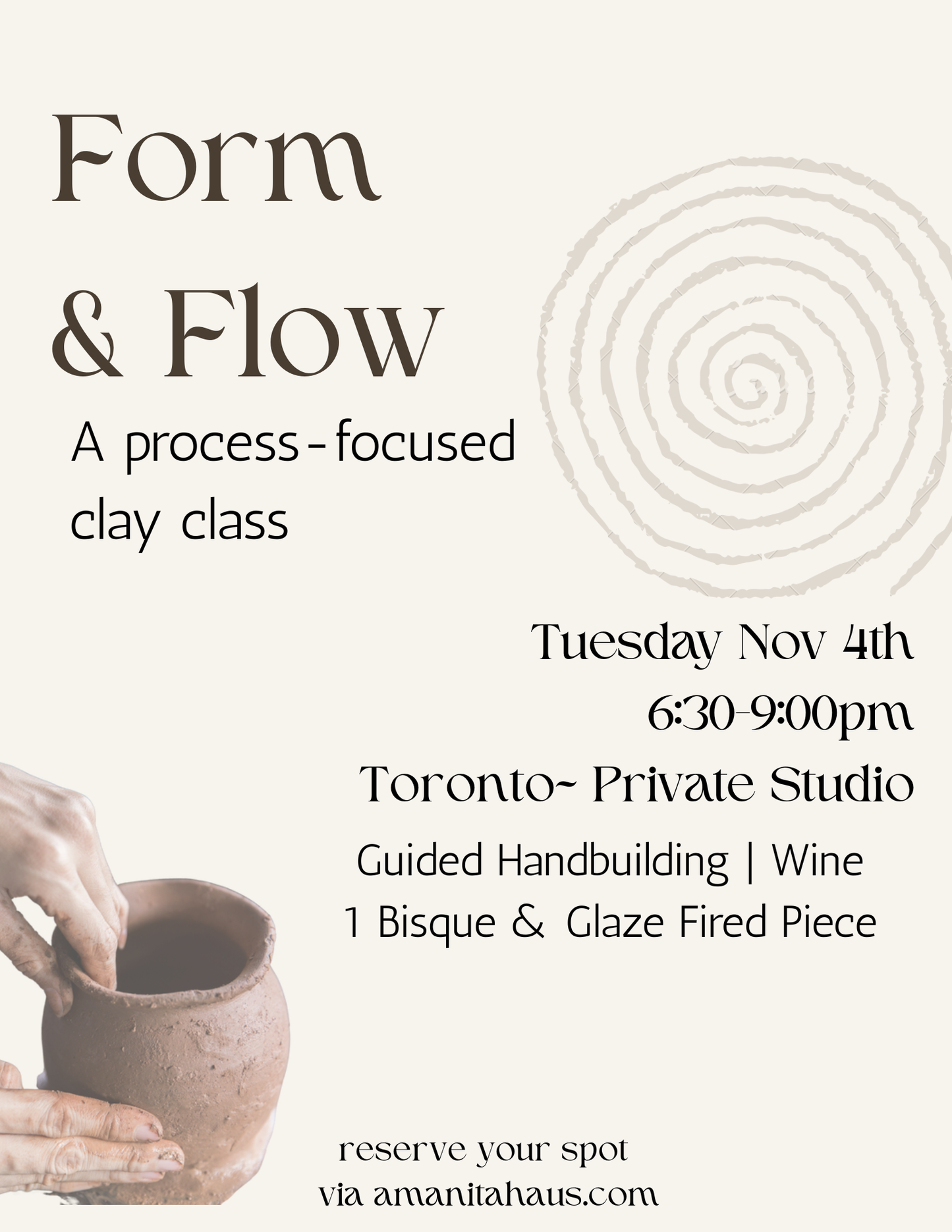 Form & Flow: A Process-Focused Clay Class Tuesday Nov 4th