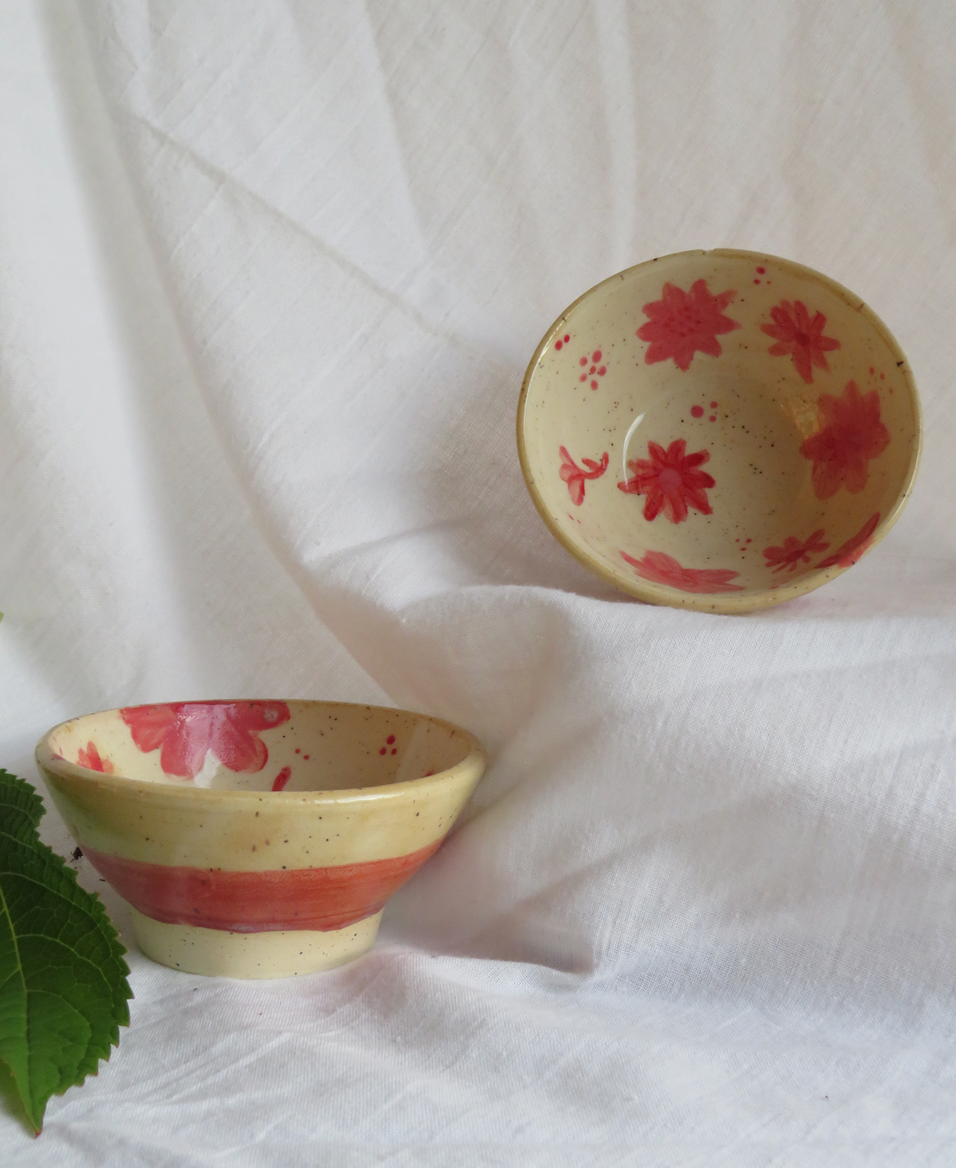 Hand-painted floral bowl set of 2