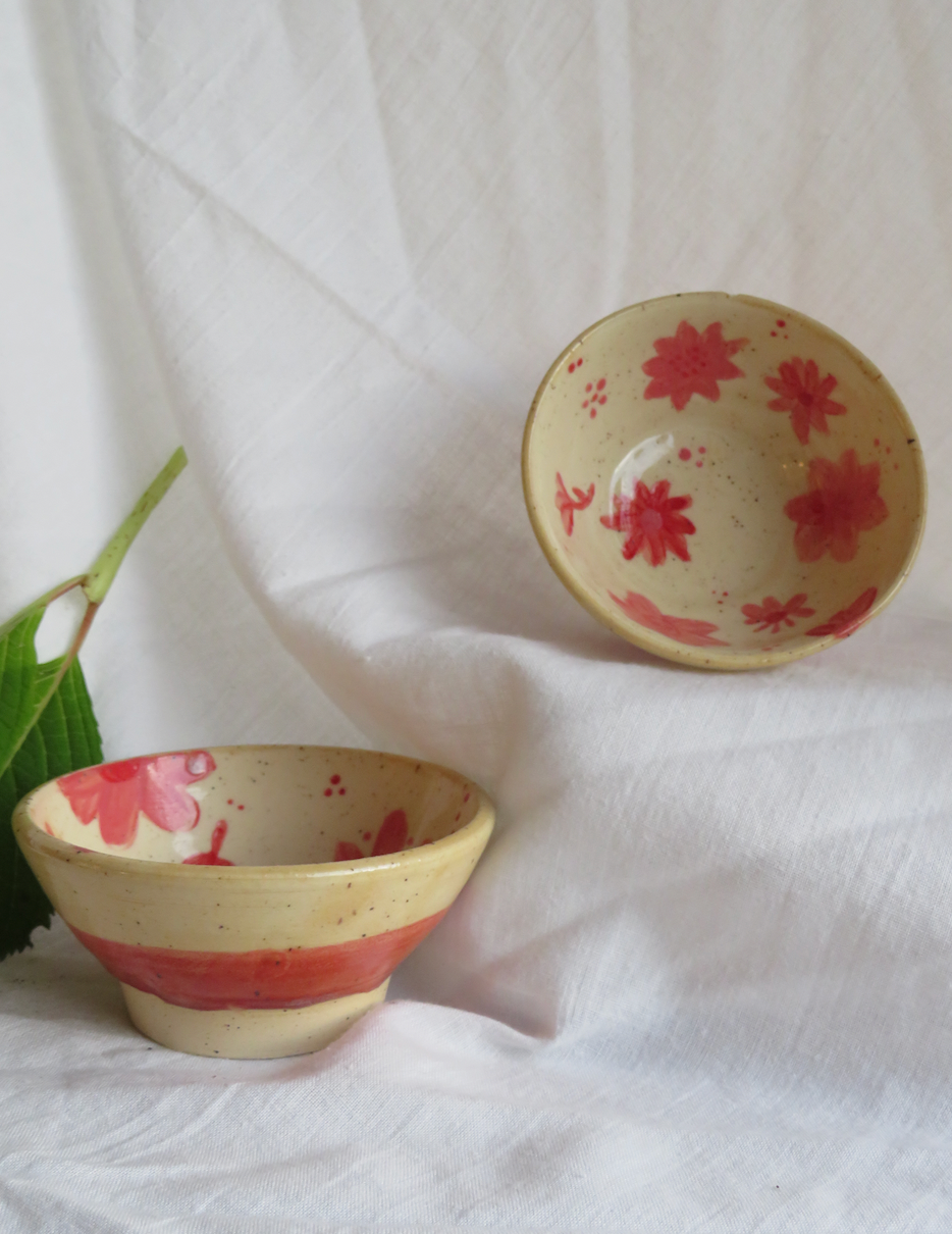 Hand-painted floral bowl set of 2