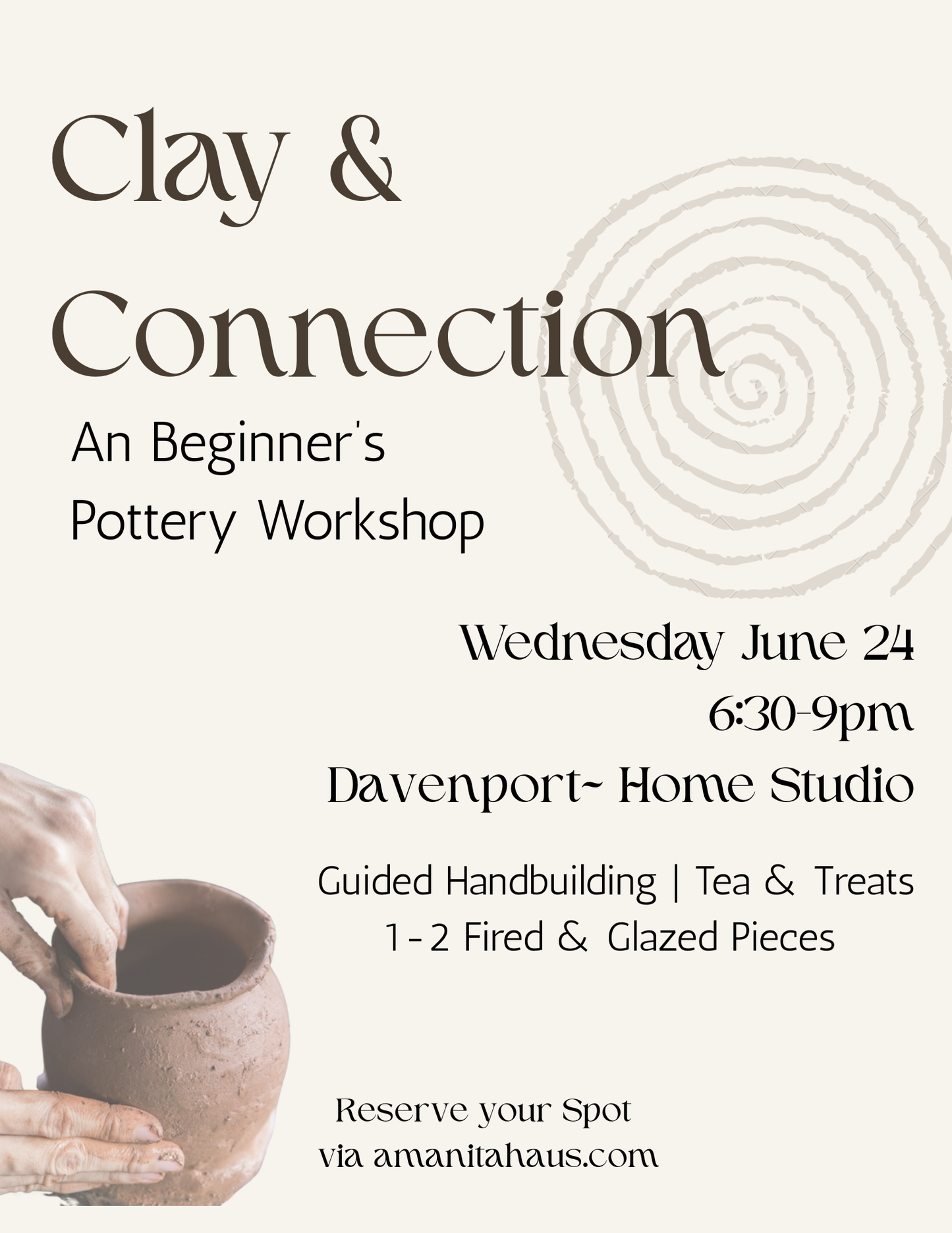 Clay & Connection: A Beginner's Pottery Class Wed June 24