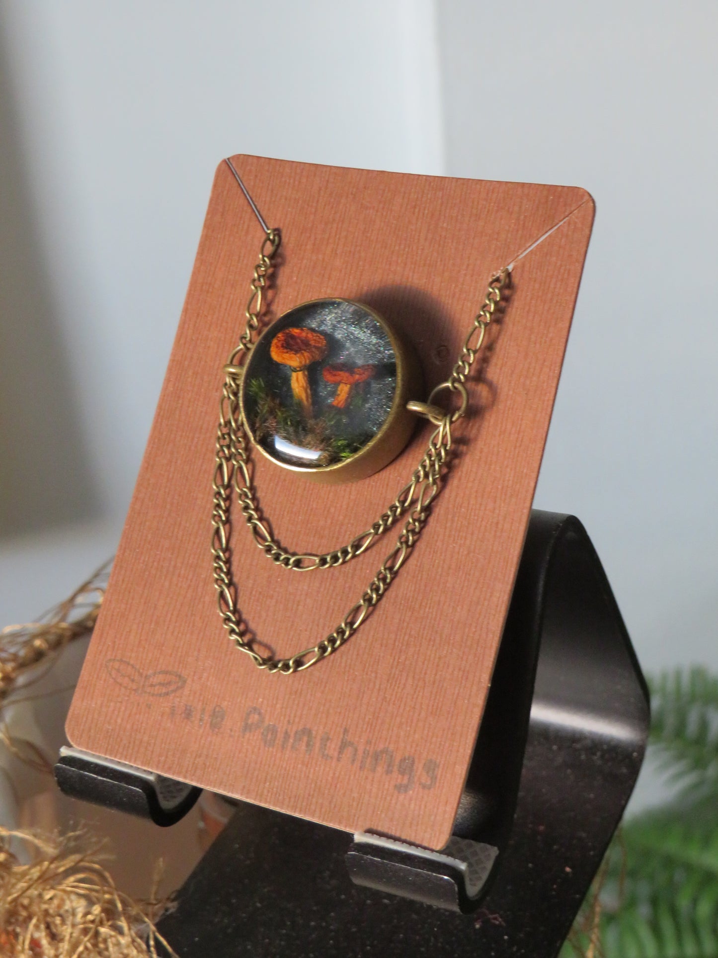 Victorian Choker Necklace with Mushrooms in Resin #1