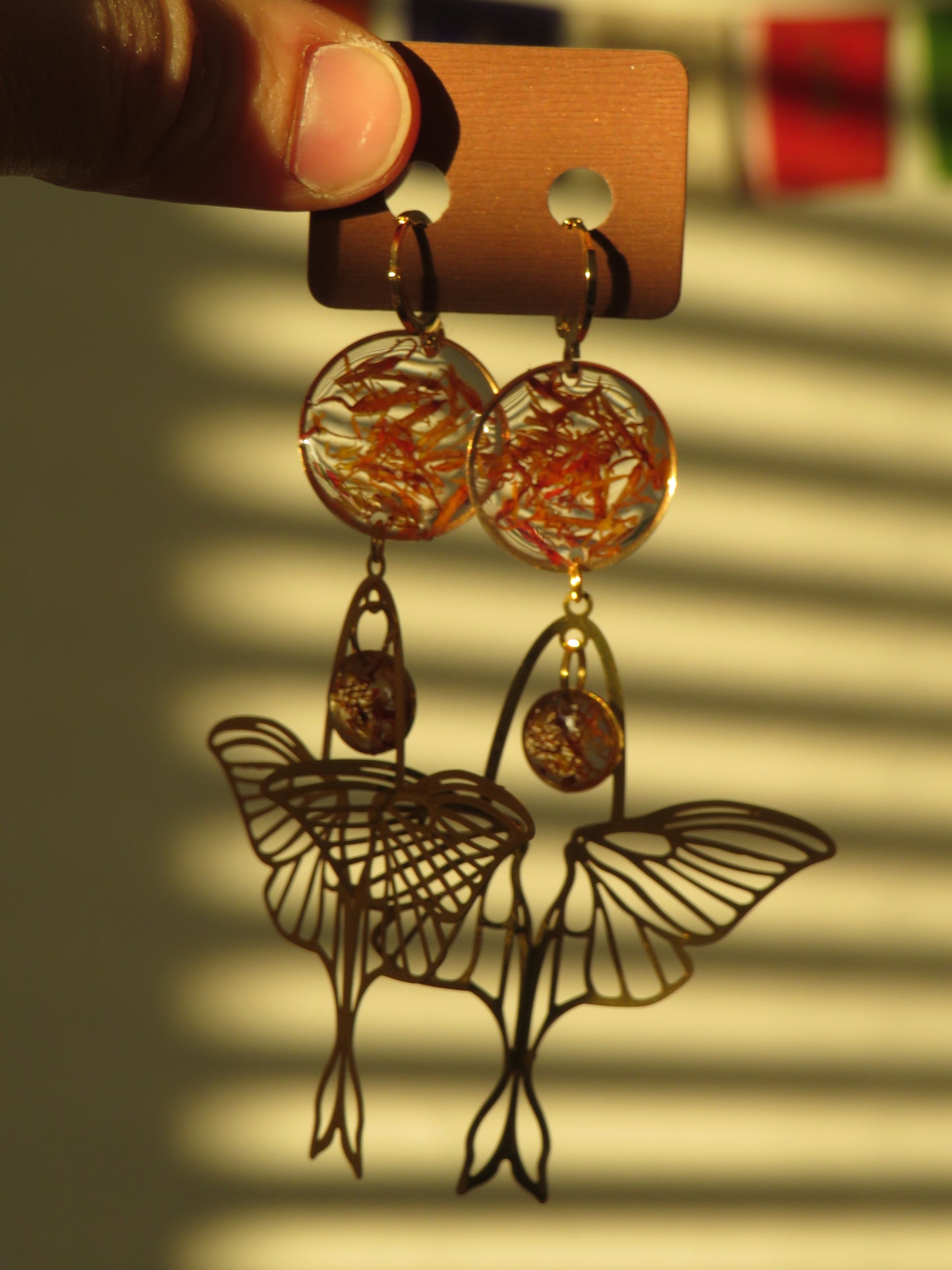 Lunar Moth Earrings with Saffron