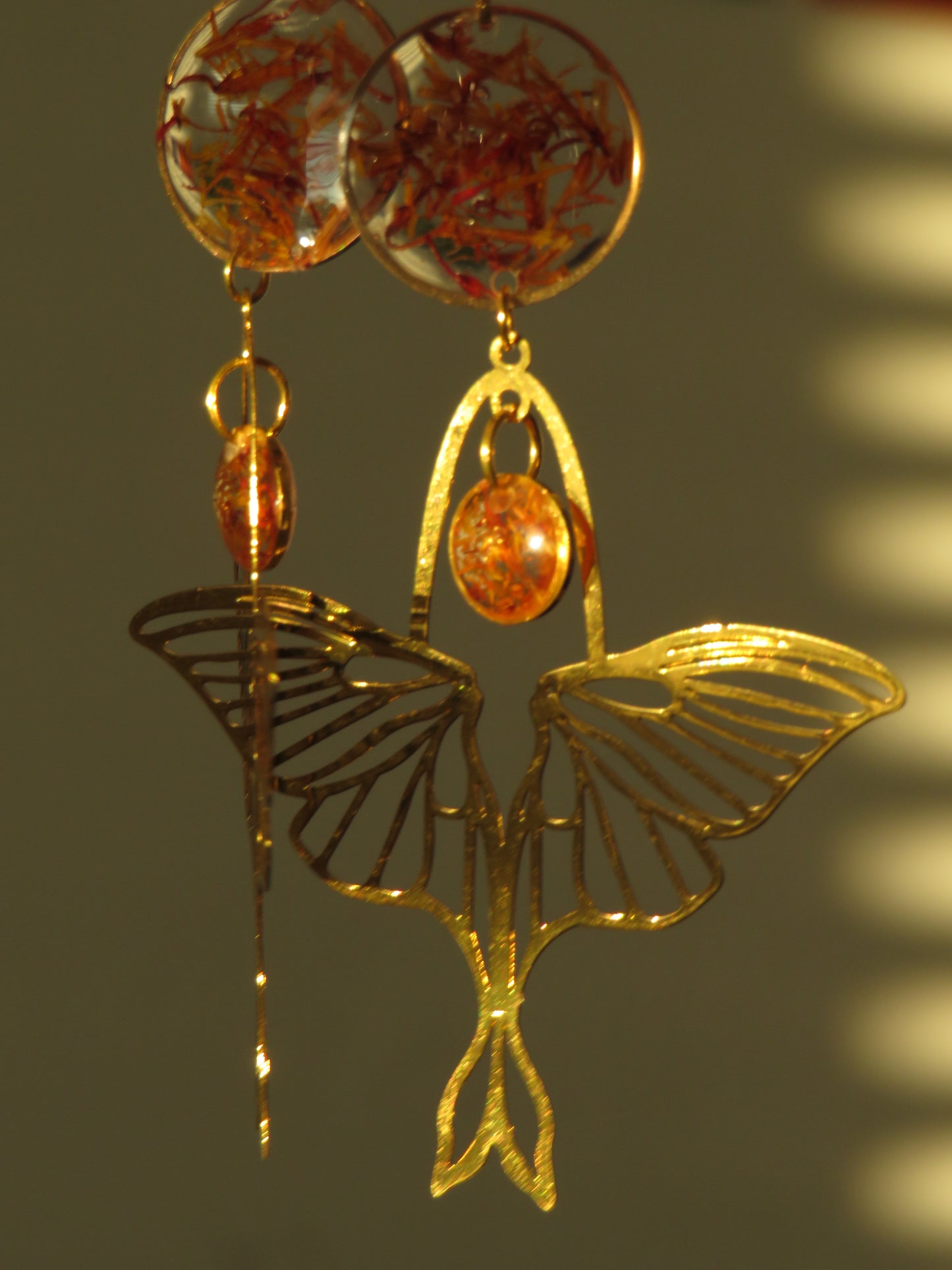 Lunar Moth Earrings with Saffron