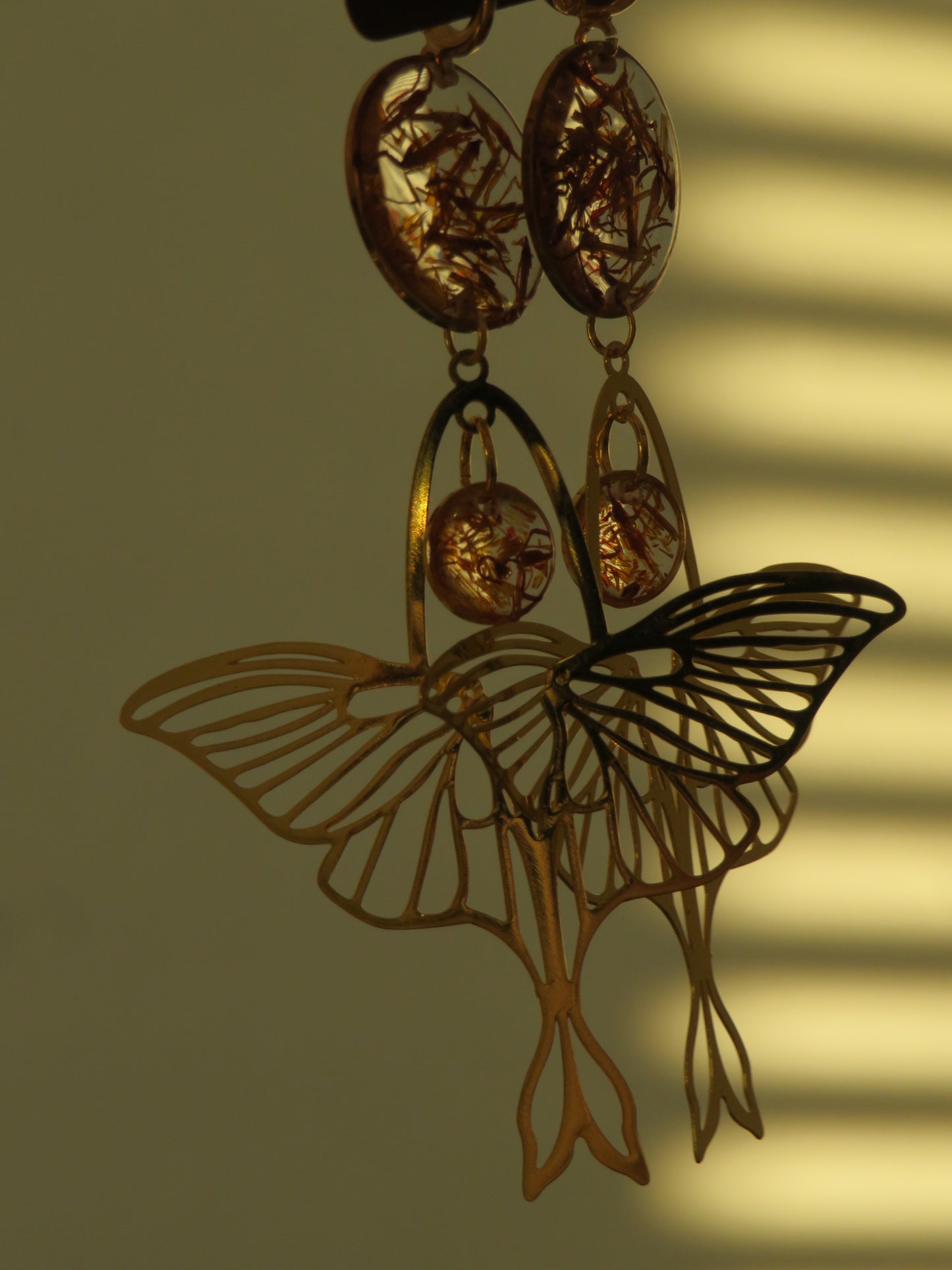 Lunar Moth Earrings with Saffron