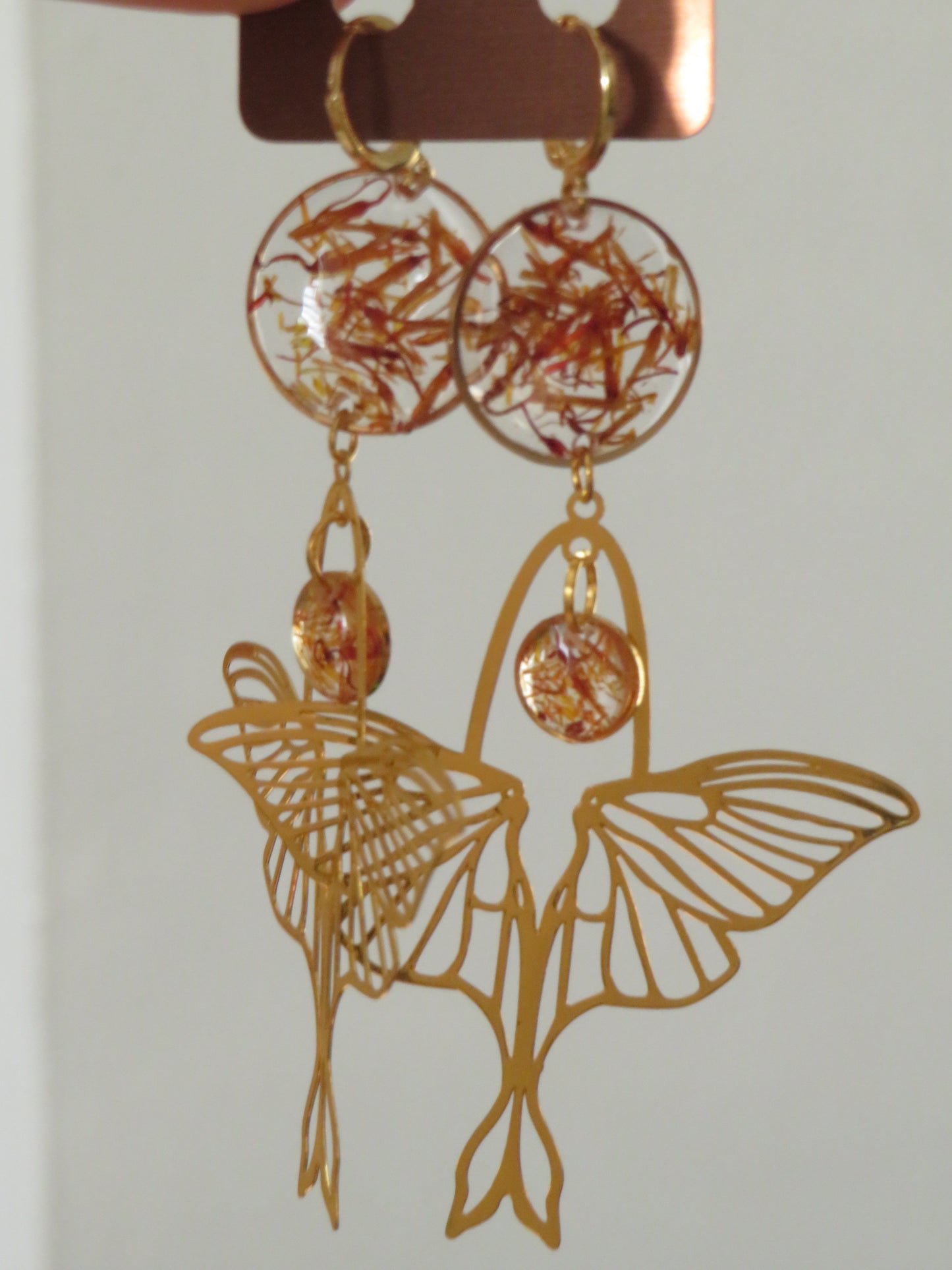 Lunar Moth Earrings with Saffron